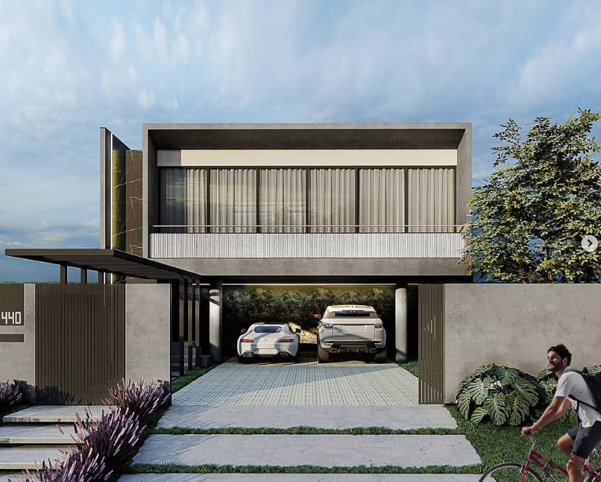 Fachada de residência em concreto projetada pelo estúdio